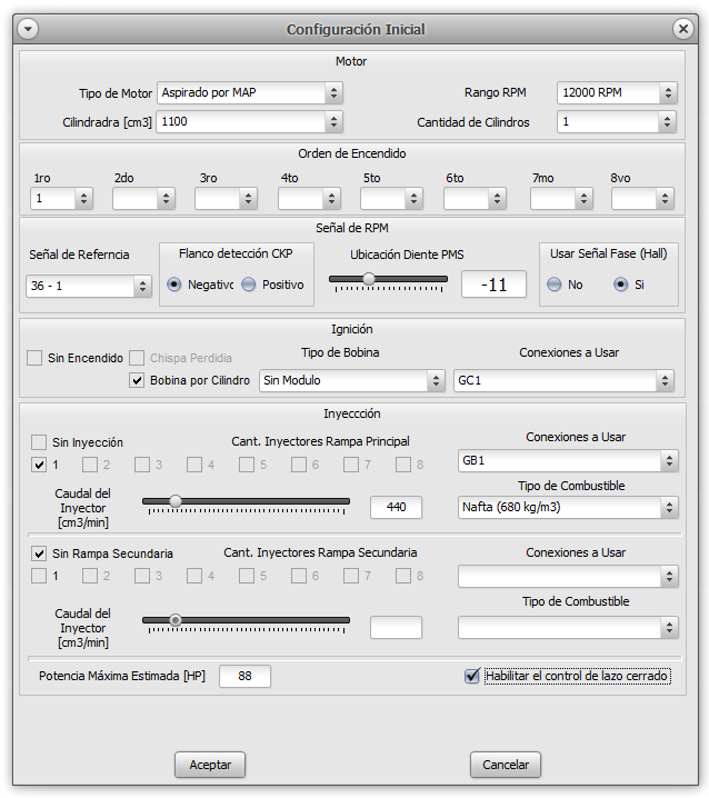 Configuración para motores de 1 Cilindro