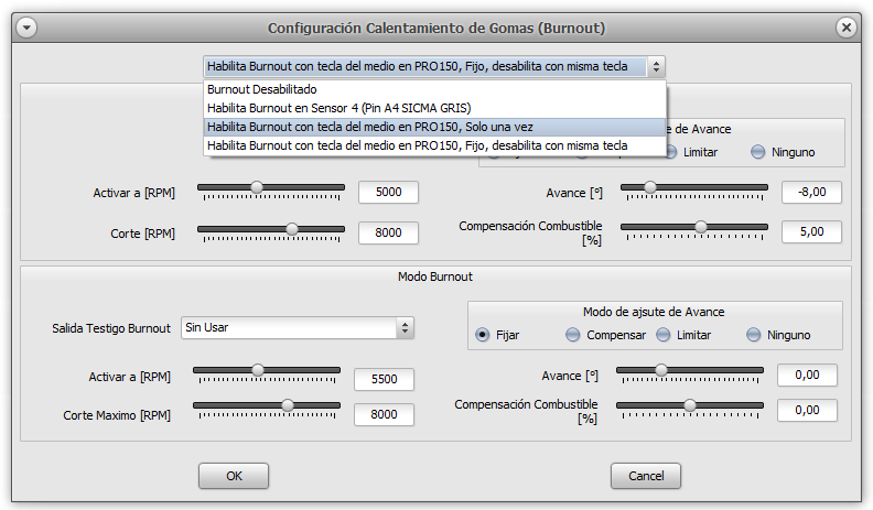 Configuracion del calentamiento de gomas con PRO150